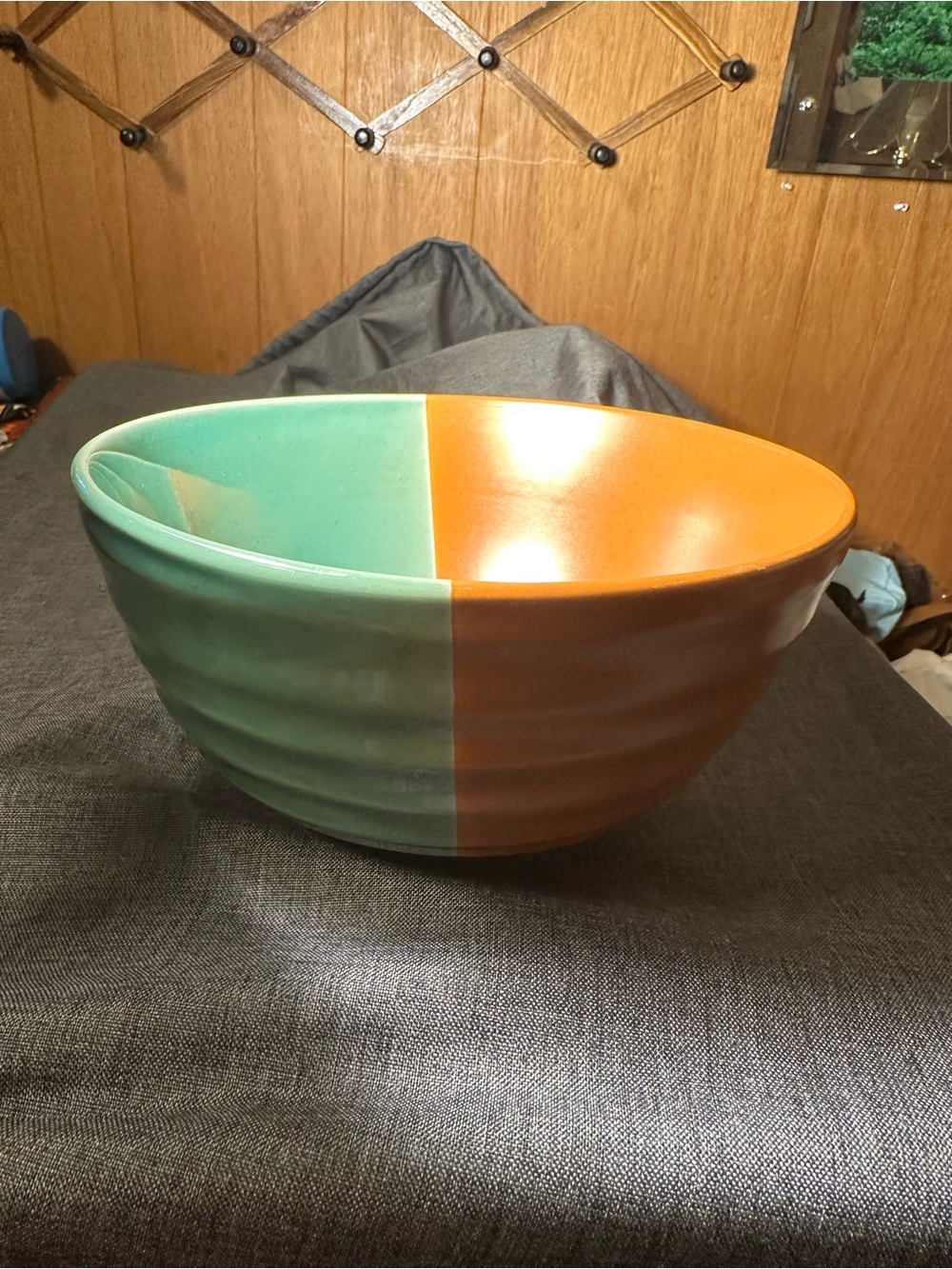 Two-Tone Ceramic Mixing Bowl - Teal and Orange